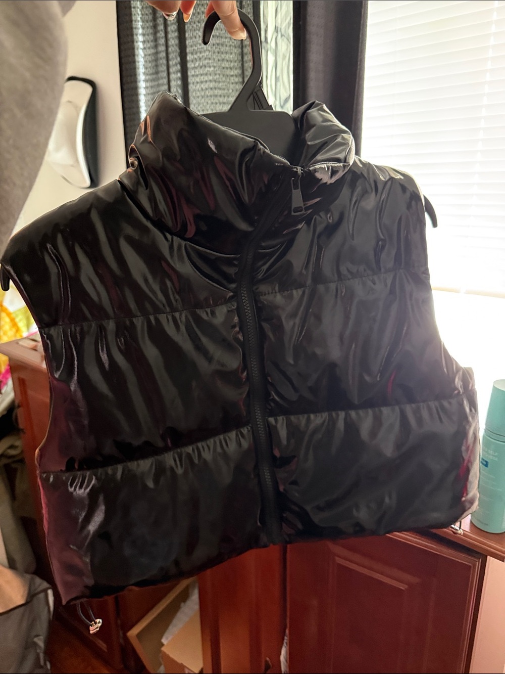 Daisy Glossy Black Puffer Vest